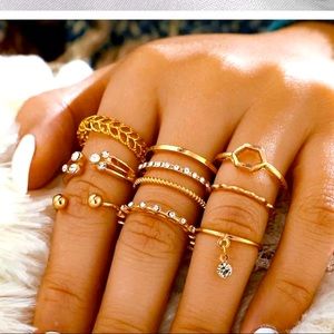 8pcs Geometric Crystal Drop  Finger Rings Set Women Jewelry New